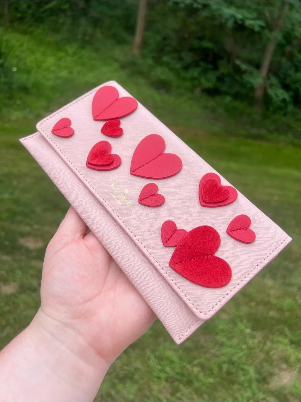 Kate Spade Heart It Harling Layered Hearts Red Pink Leather Folding Wallet